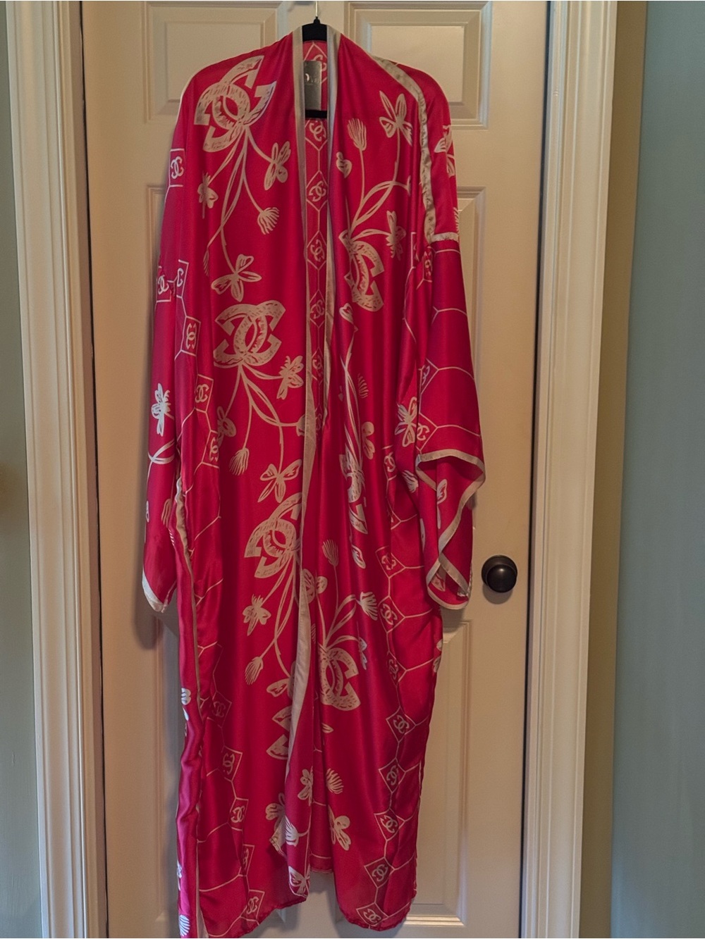 Silk-Feel Red Floral Kimono Robe